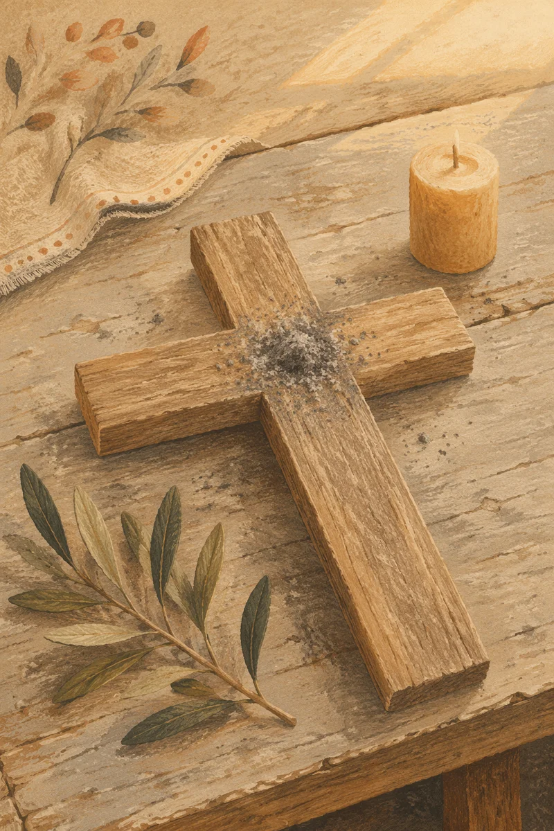 Lenten Ashes on Handmade Wooden Cross