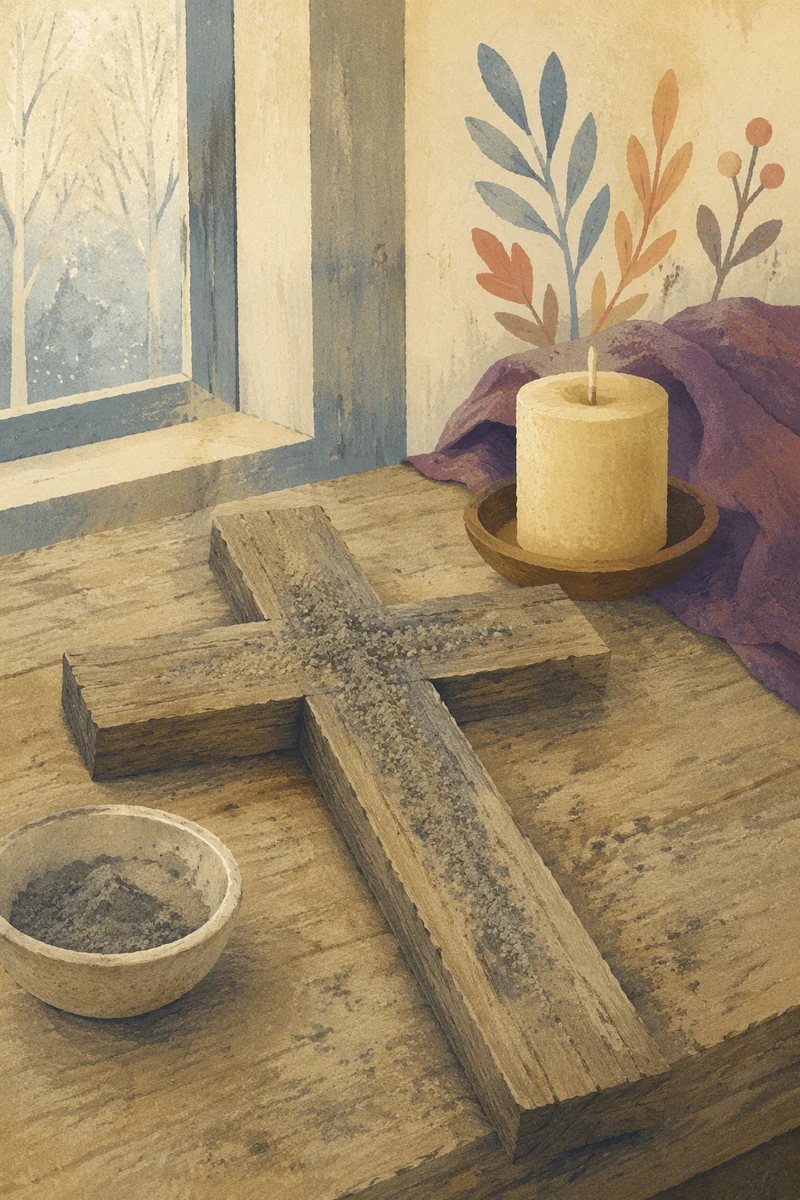Lenten Ashes on Weathered Wooden Cross