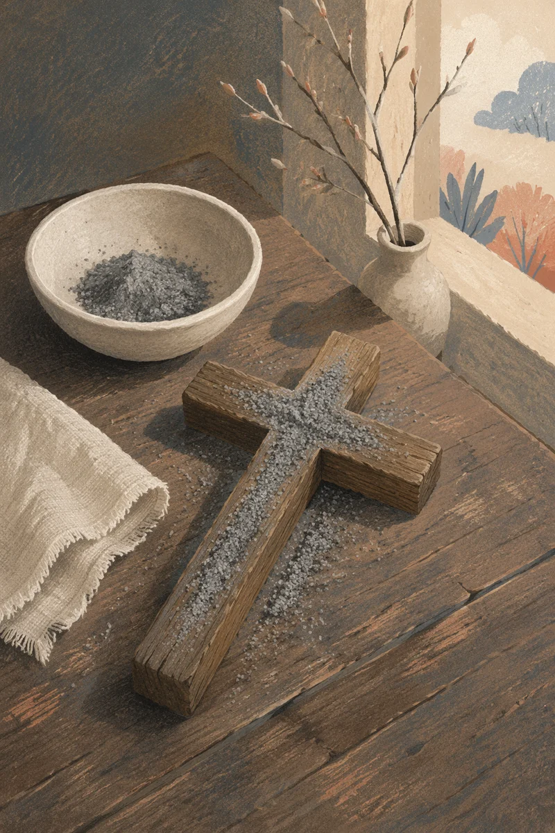 Lent Ashes on Rustic Wooden Cross