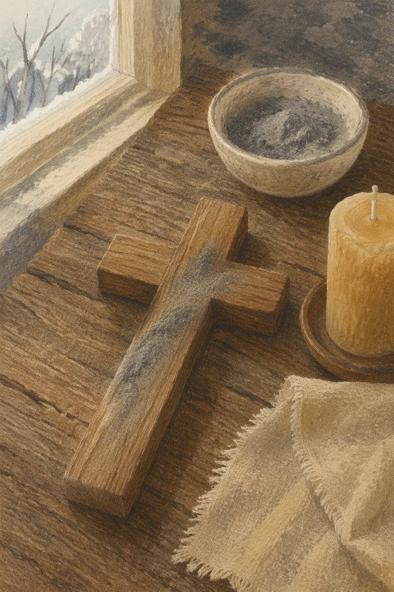 Lent Ashes Resting on Wooden Cross