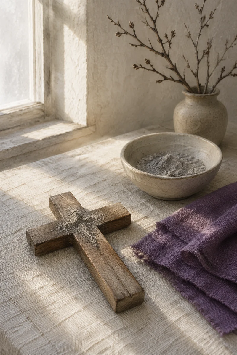 Lent Ashes on Wooden Cross Still Life