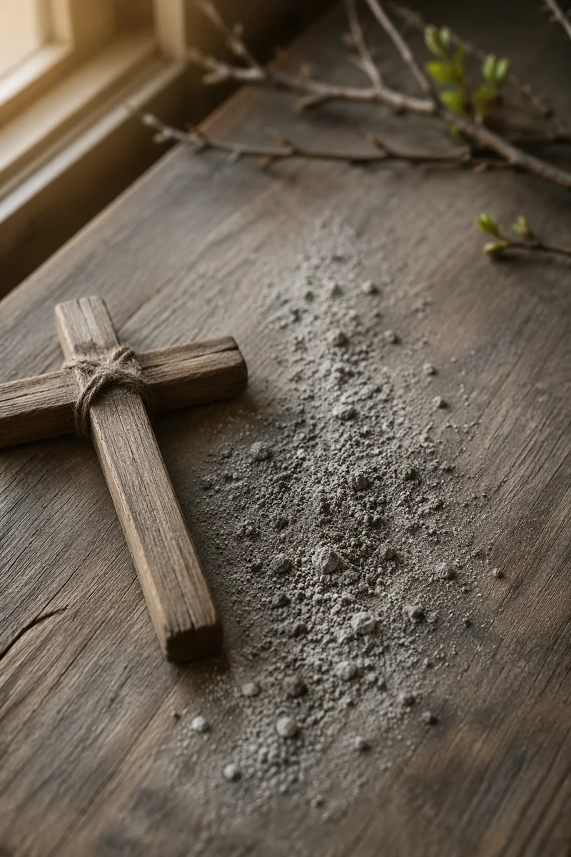 Lenten Ashes on Rustic Wooden Cross