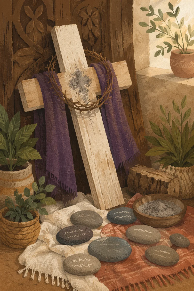 Lenten Ashes on Wooden Cross Still Life