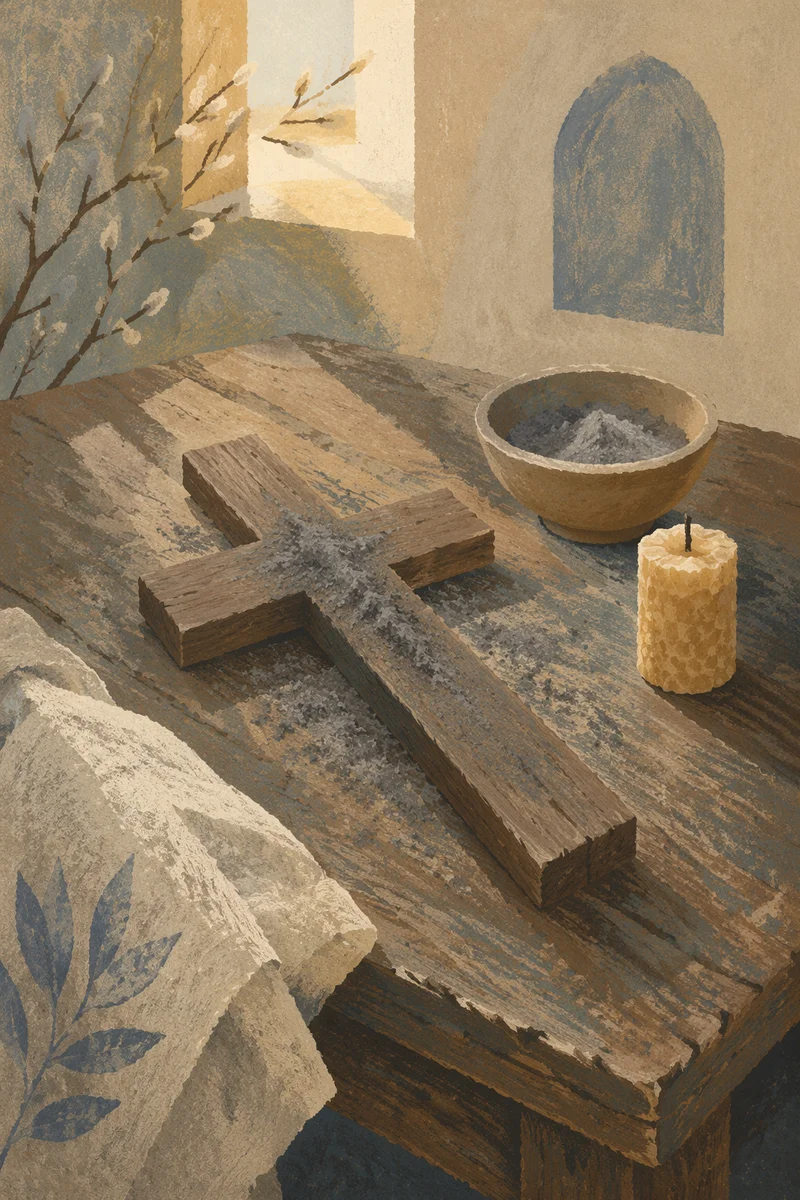Lent Ashes on Weathered Wooden Cross