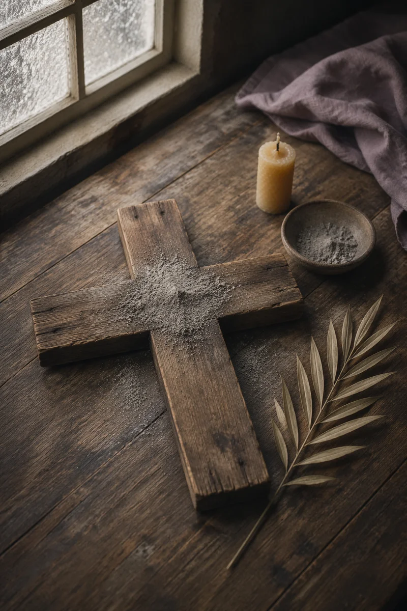 Lenten Ashes on Rustic Wooden Cross