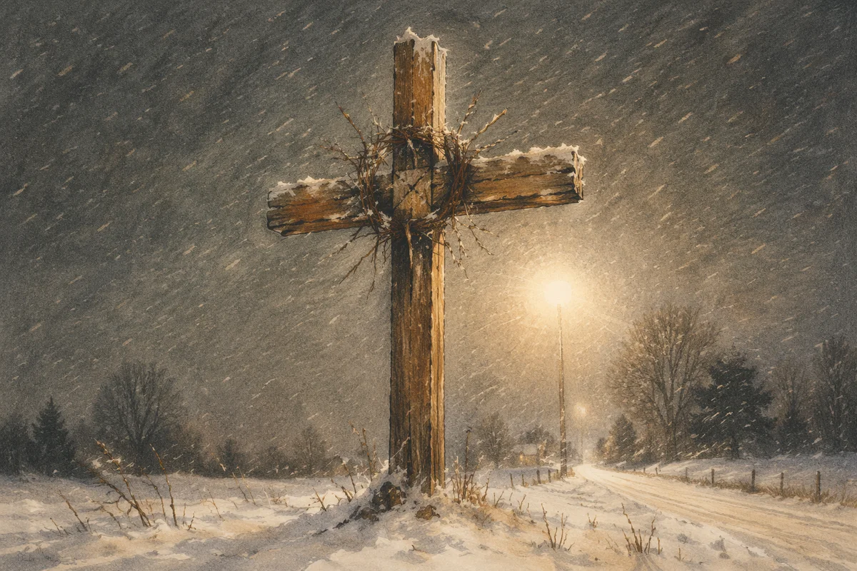 Lenten Ashes on Snowy Wooden Cross