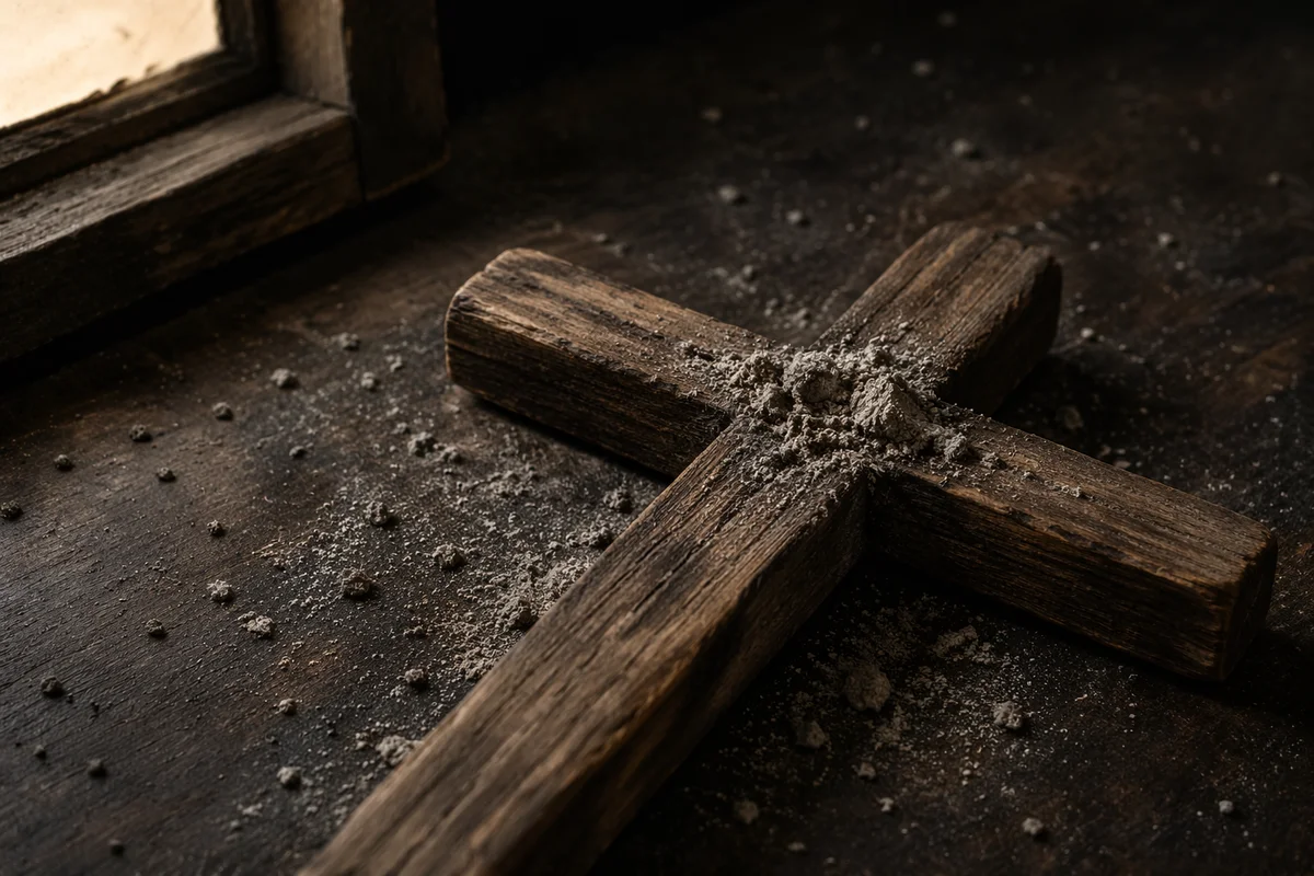 Lent Ashes on Rustic Wooden Cross