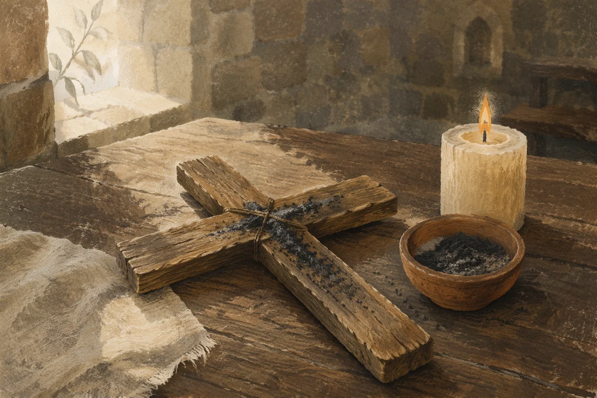Lenten Ashes on Handmade Wooden Cross