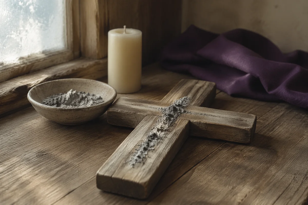 Lenten Ashes on Weathered Wooden Cross