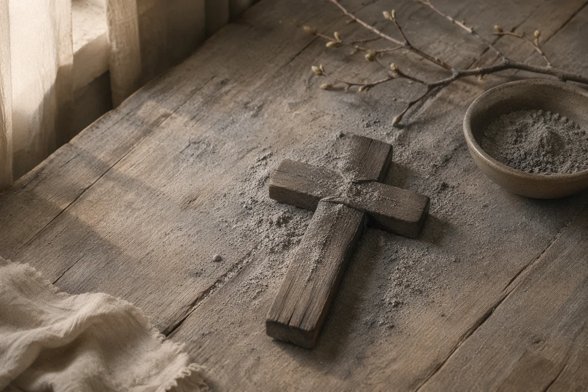 Lent Ashes on Wooden Cross Still Life