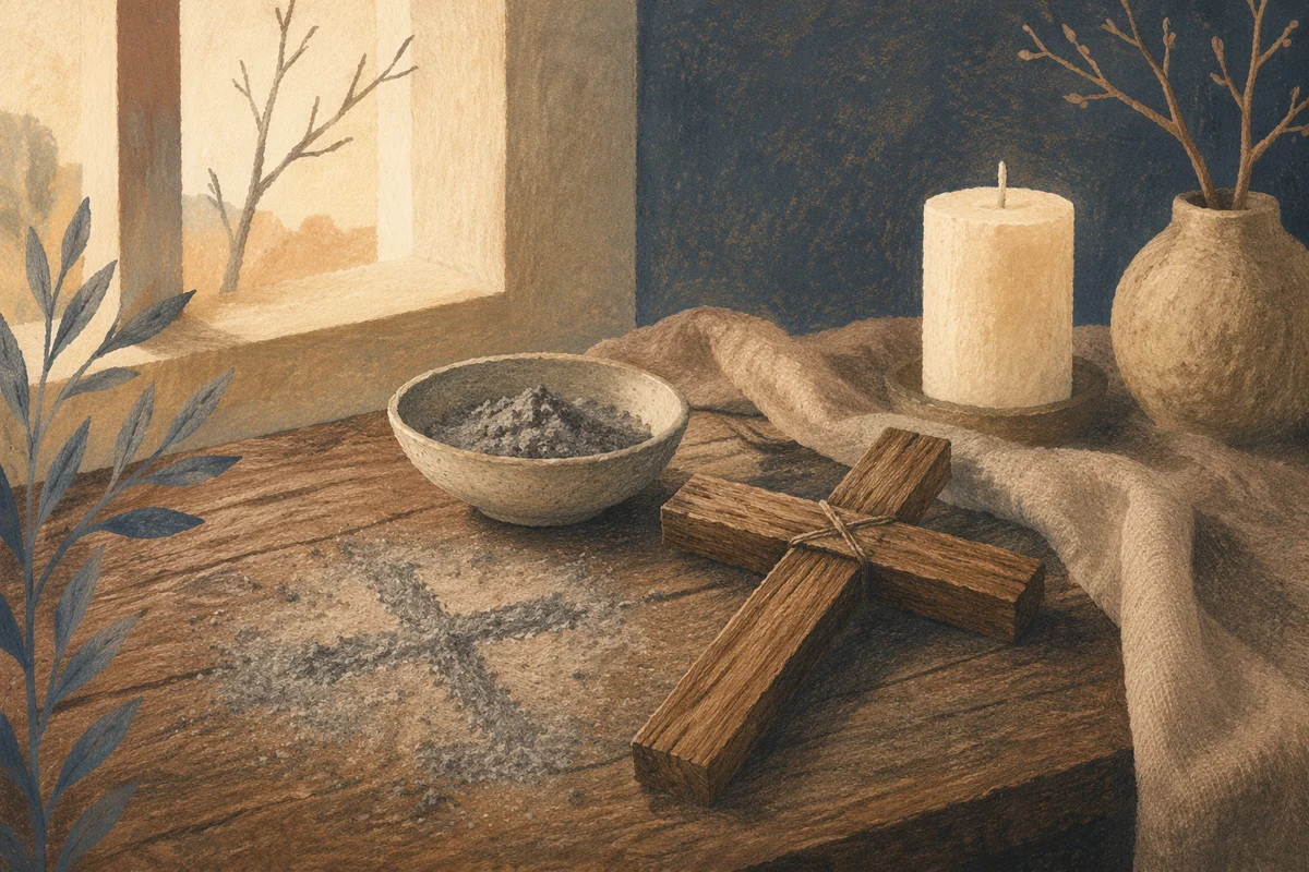Lenten Ashes Beside Handmade Wooden Cross