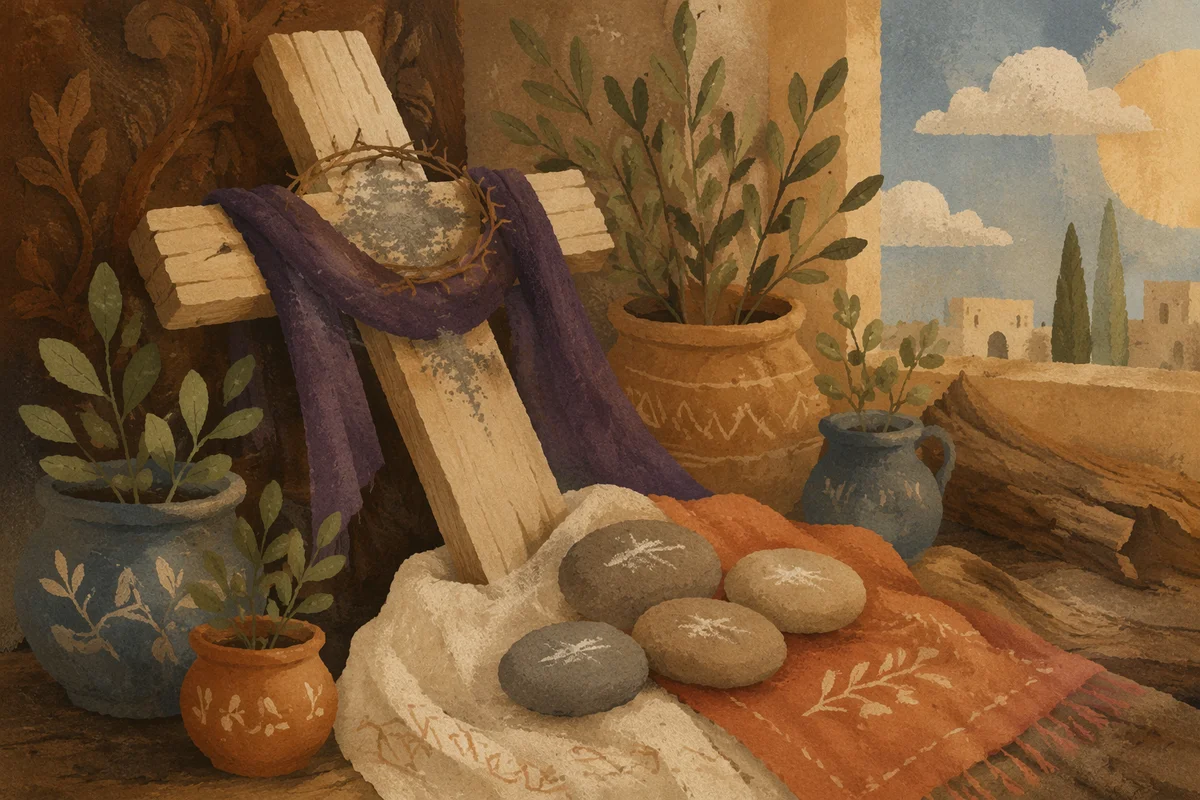 Lenten Ashes on Wooden Cross Still Life