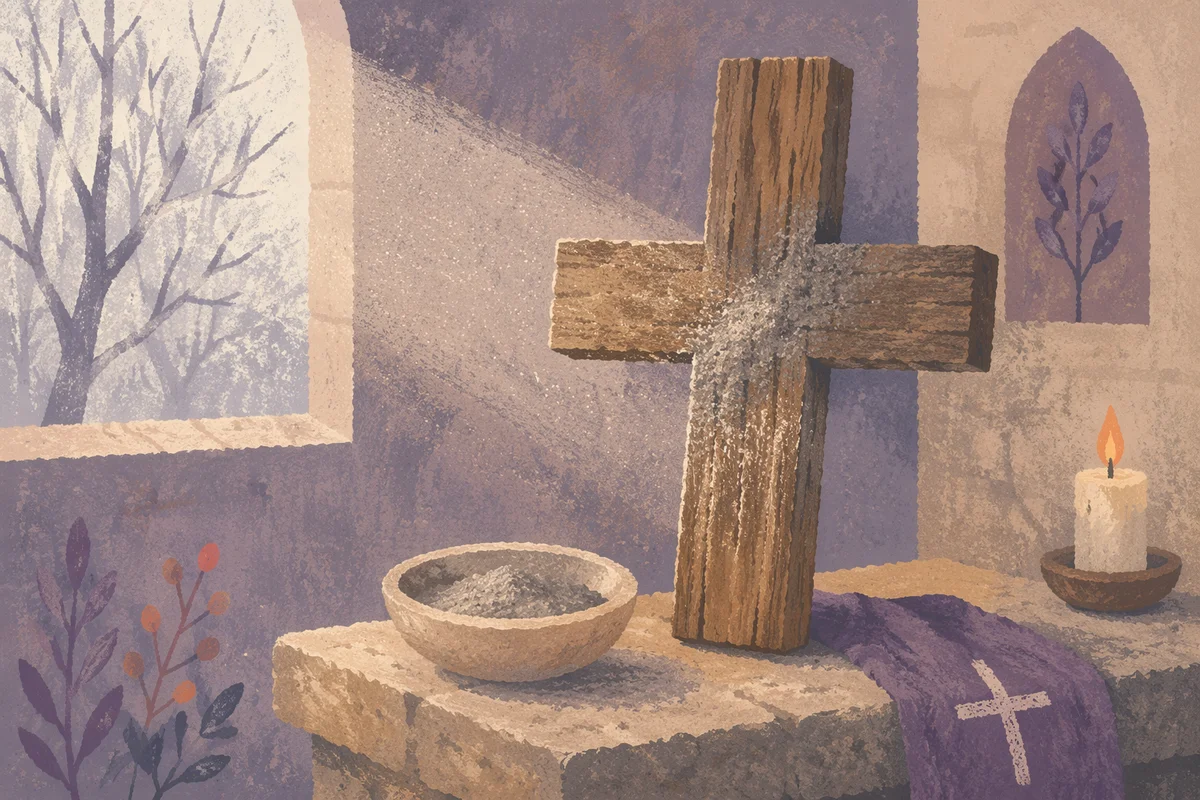 Lent Ashes Beside Weathered Wooden Cross