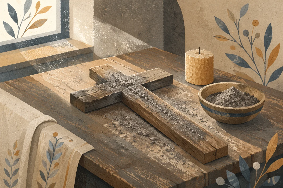 Lent Ashes on Weathered Wooden Cross