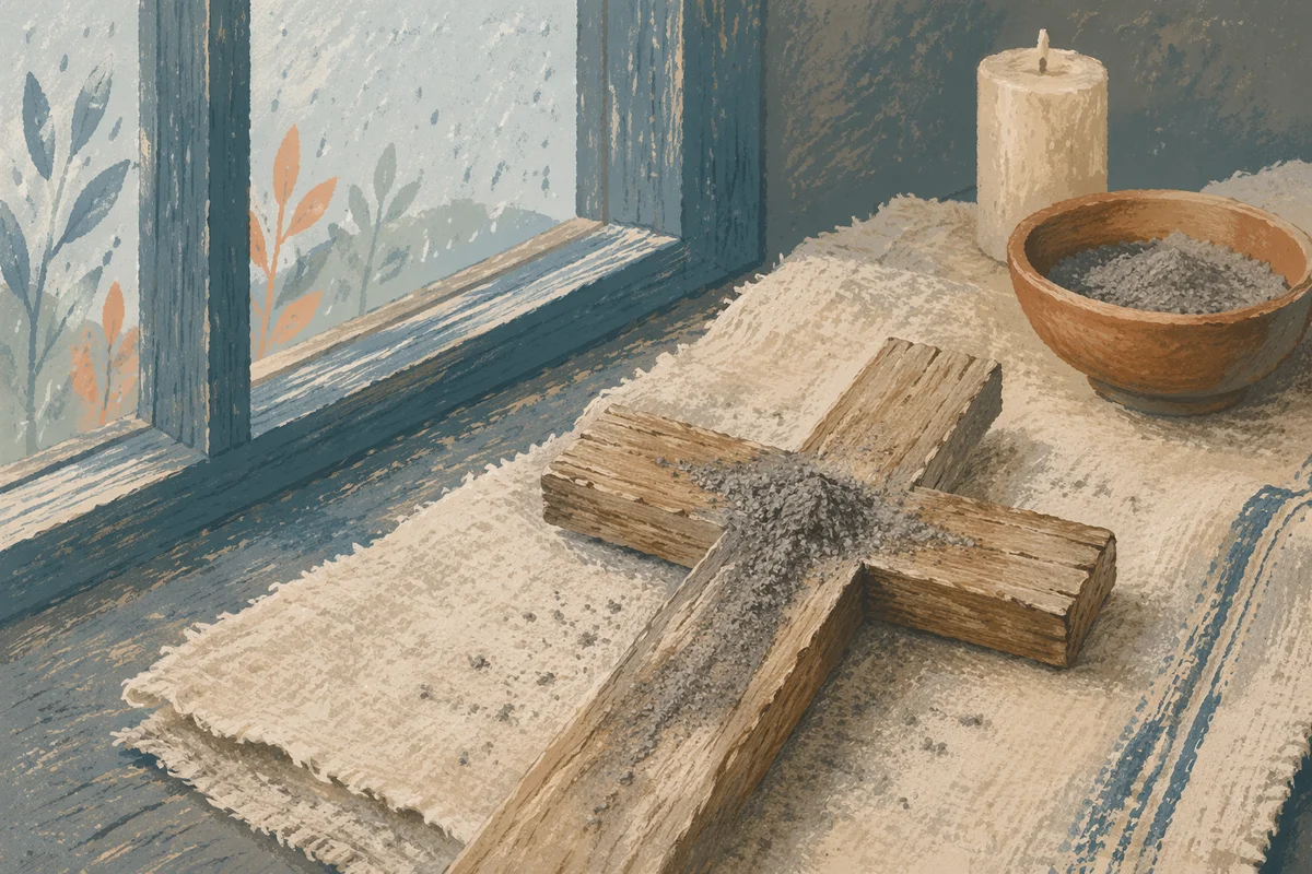 Lent Ashes on Weathered Wooden Cross