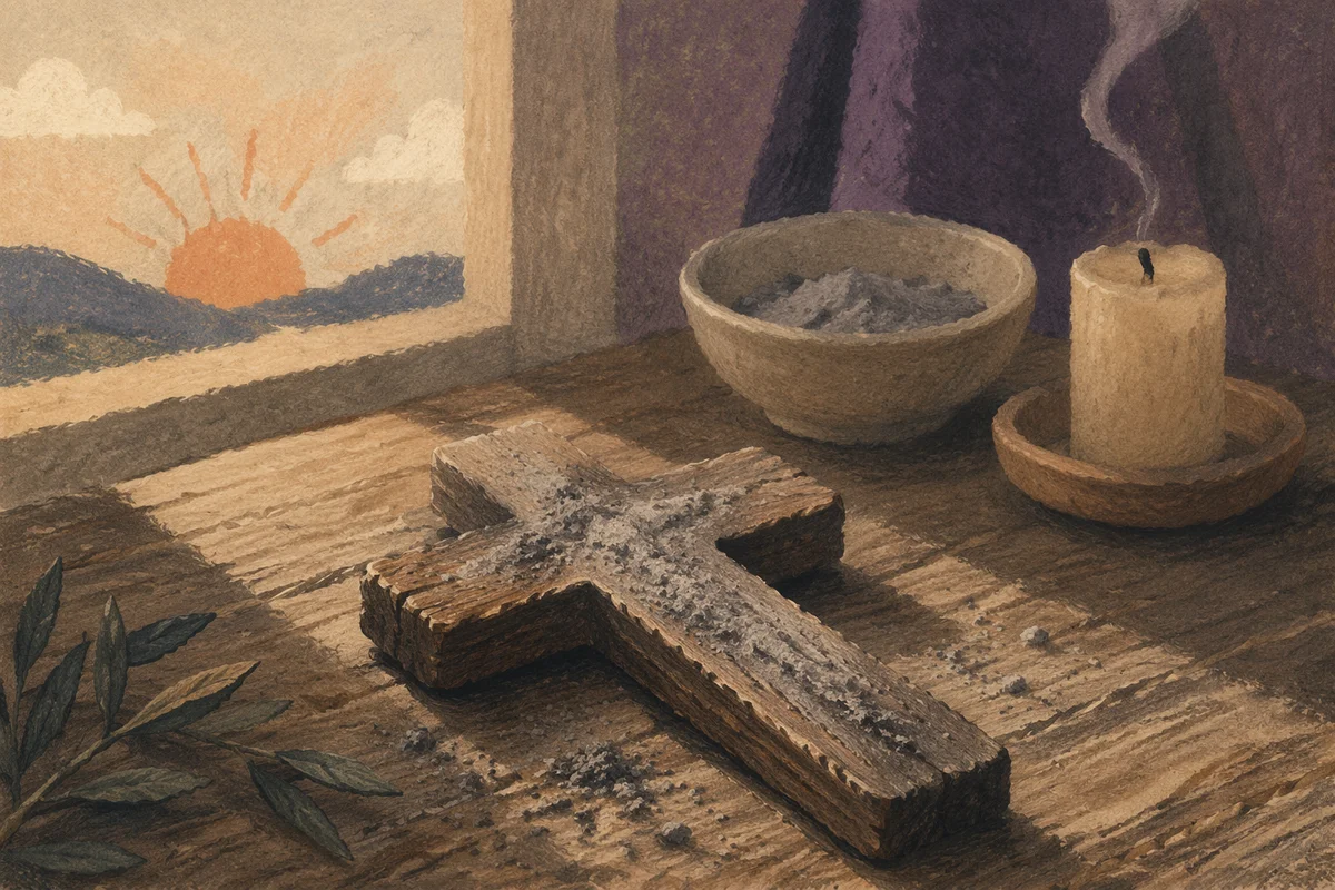 Lent Ashes on Weathered Wooden Cross