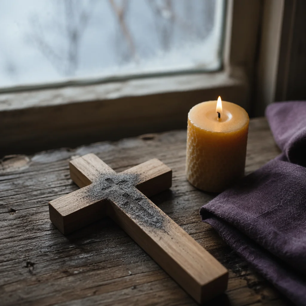 Lent Ashes on Wooden Cross Still Life