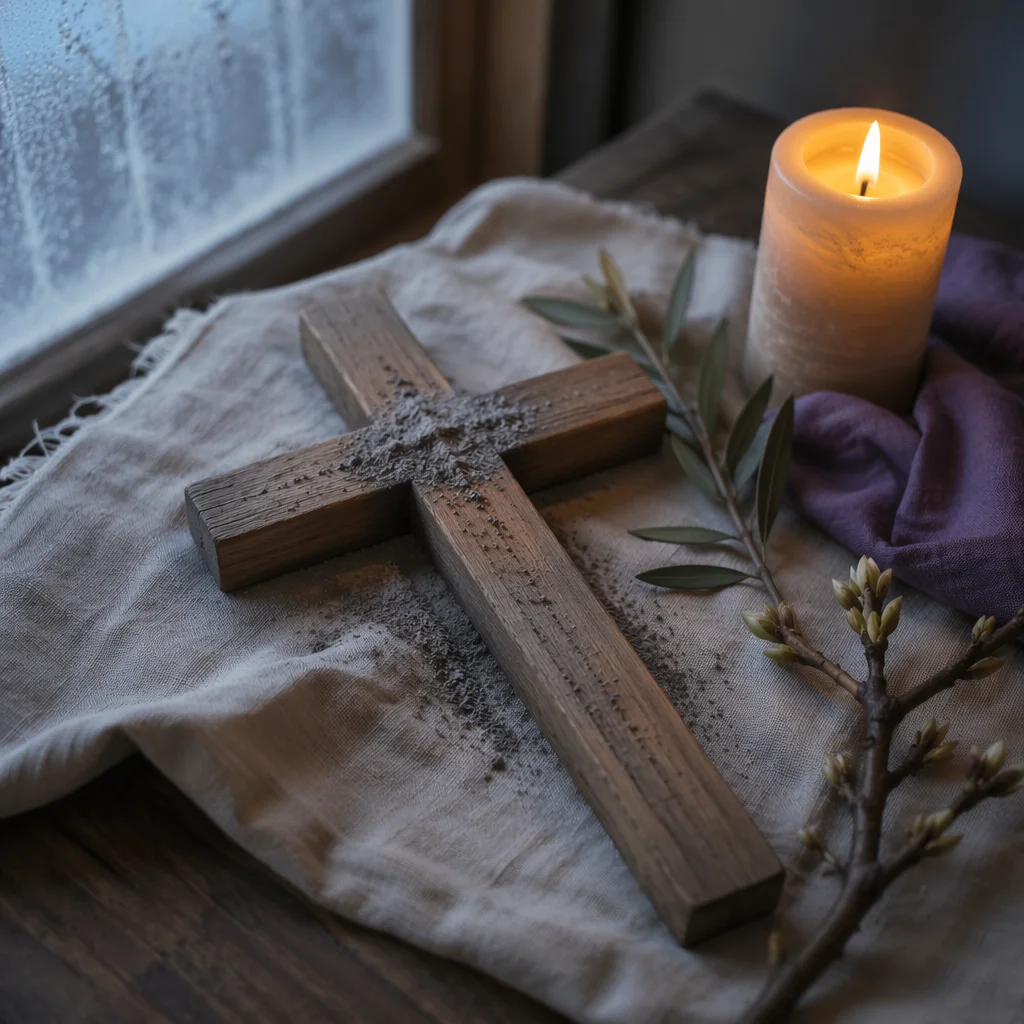 Lent Ashes on Weathered Wooden Cross