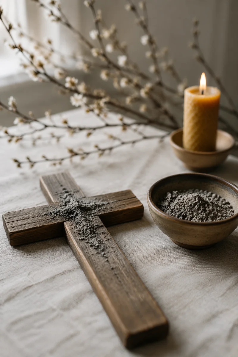 Lent Ashes on Weathered Wooden Cross