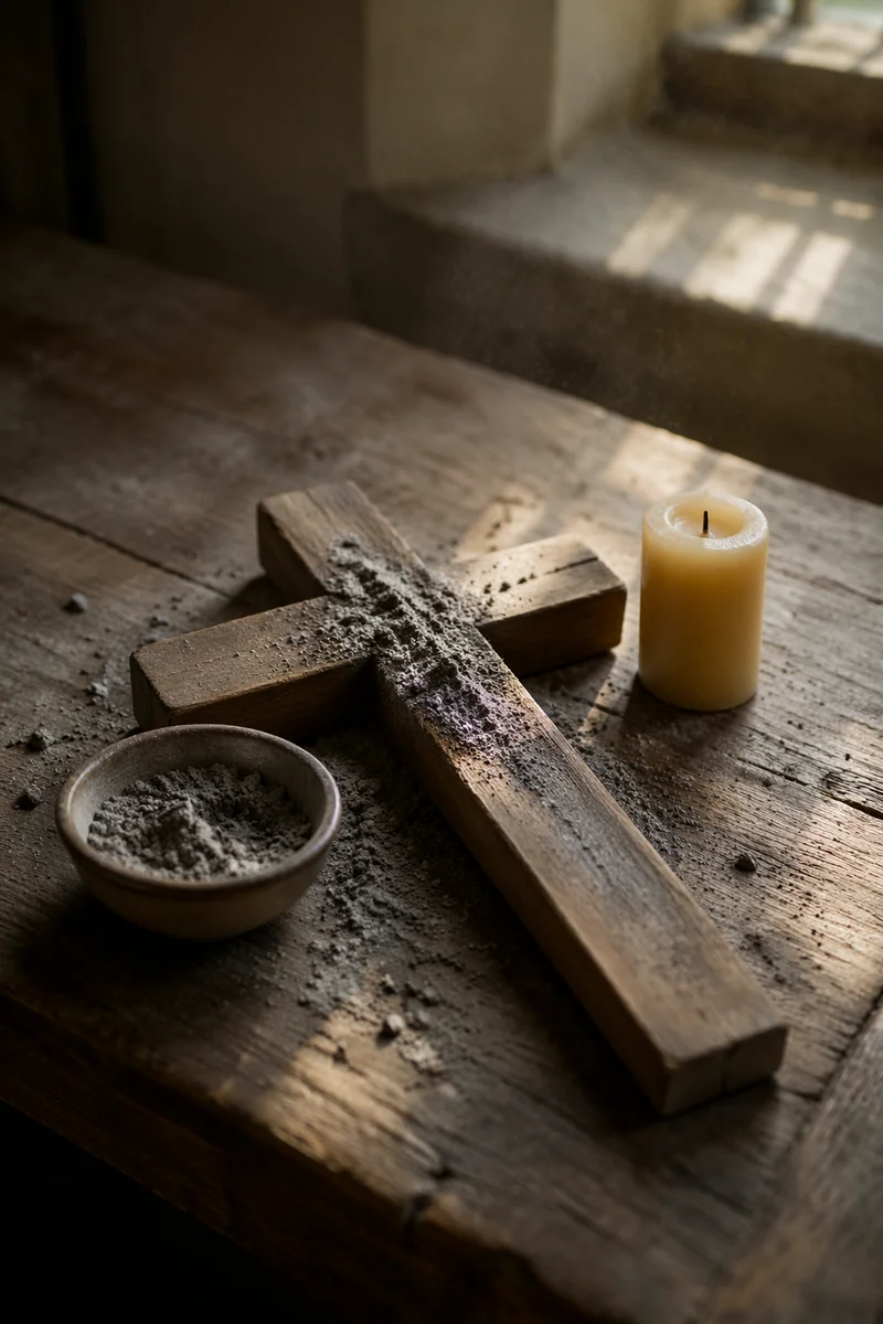 Lent Ashes on a Weathered Wooden Cross