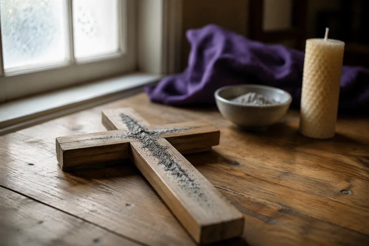 Lenten Ashes on Weathered Wooden Cross