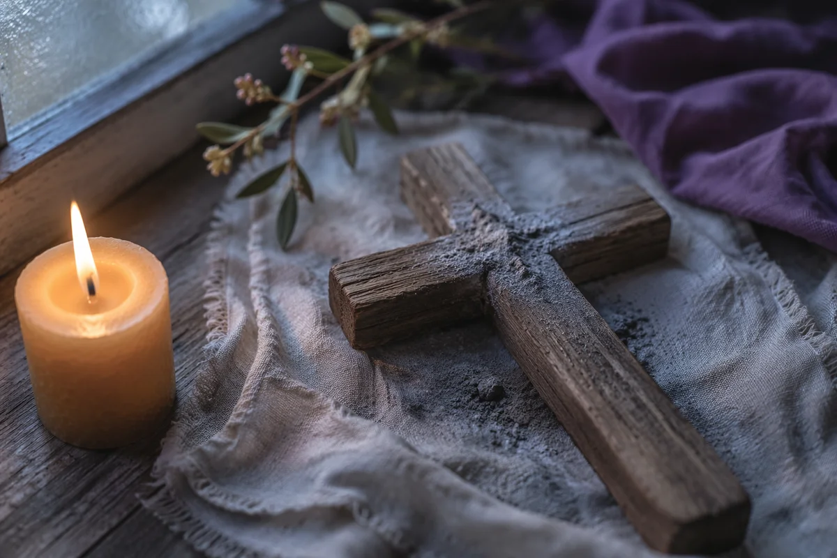 Lenten Ashes on Weathered Wooden Cross