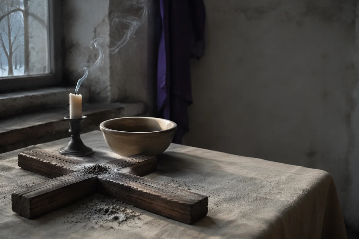 Lenten Ashes on Rustic Wooden Cross