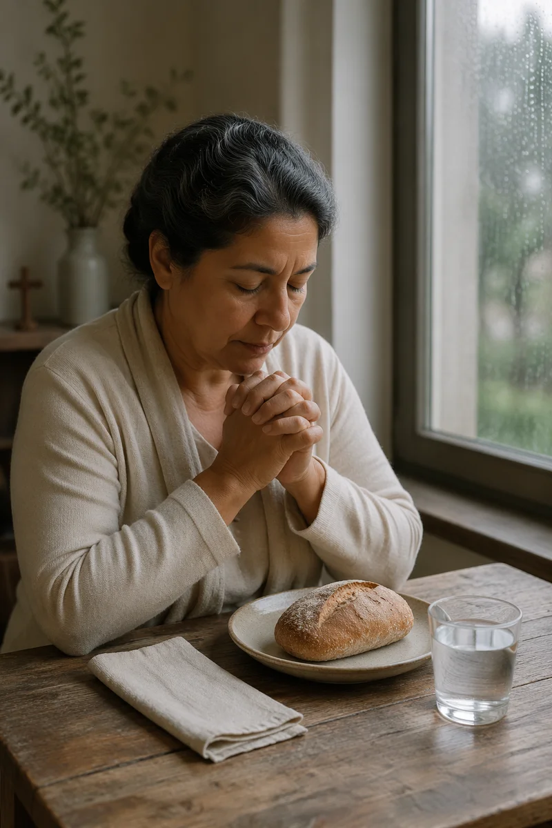 Woman Praying Before Bread and Water