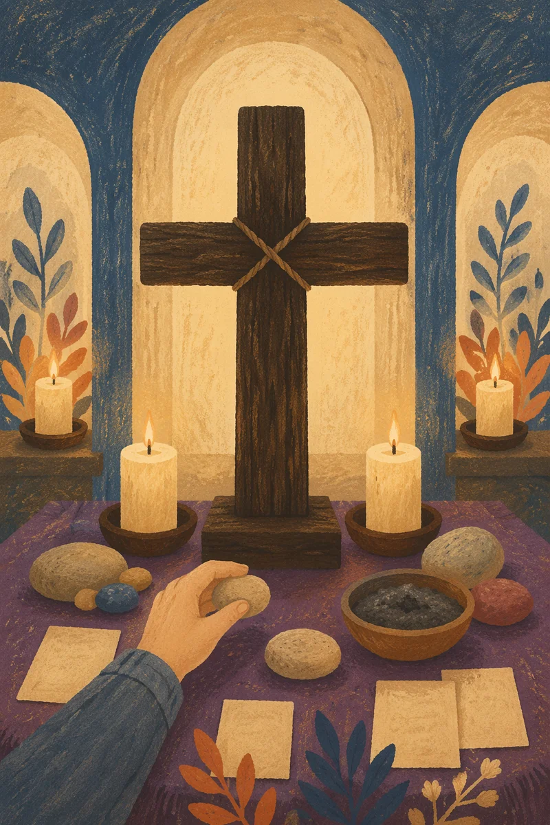 Lenten Prayer Station with Wooden Cross