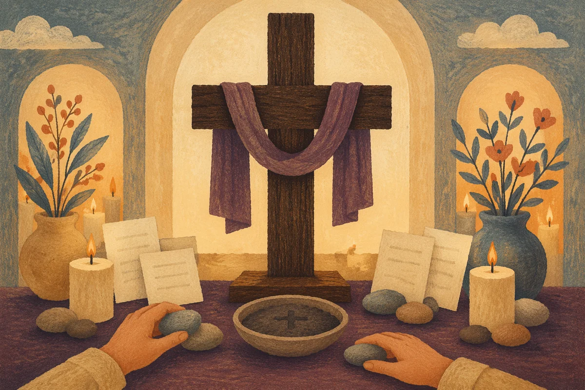 Lenten Prayer Station with Wooden Cross