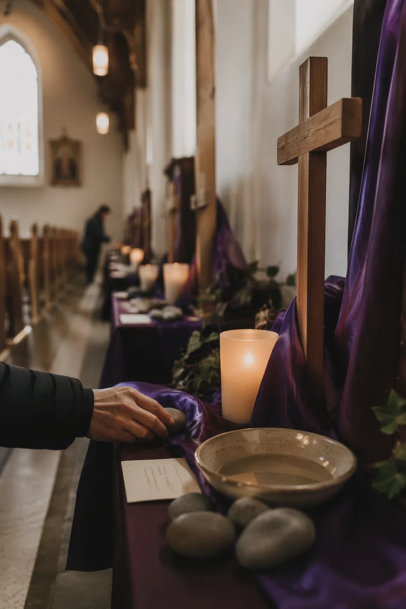 Lent Prayer Stations in Quiet Church Nave