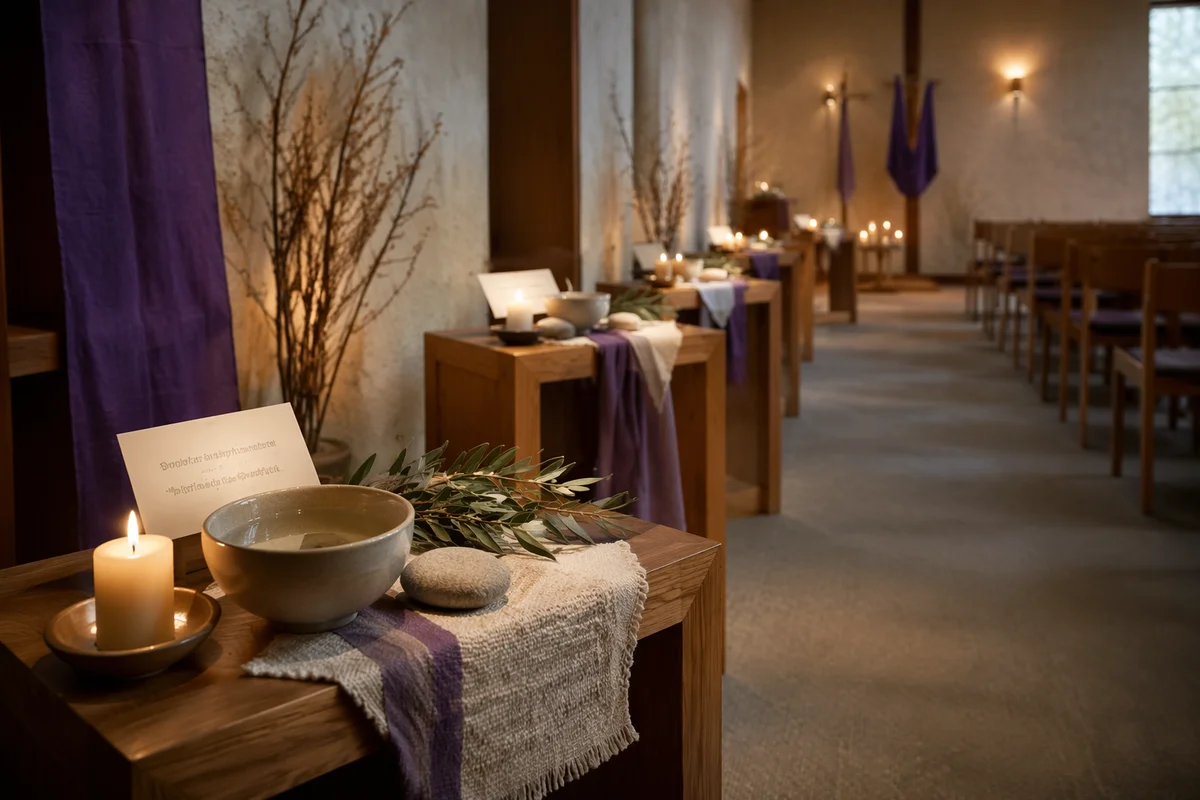 Quiet Church Interior with Prayer Stations