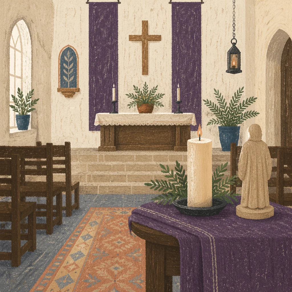 Lenten Chapel Cross with Purple Draped Cloth