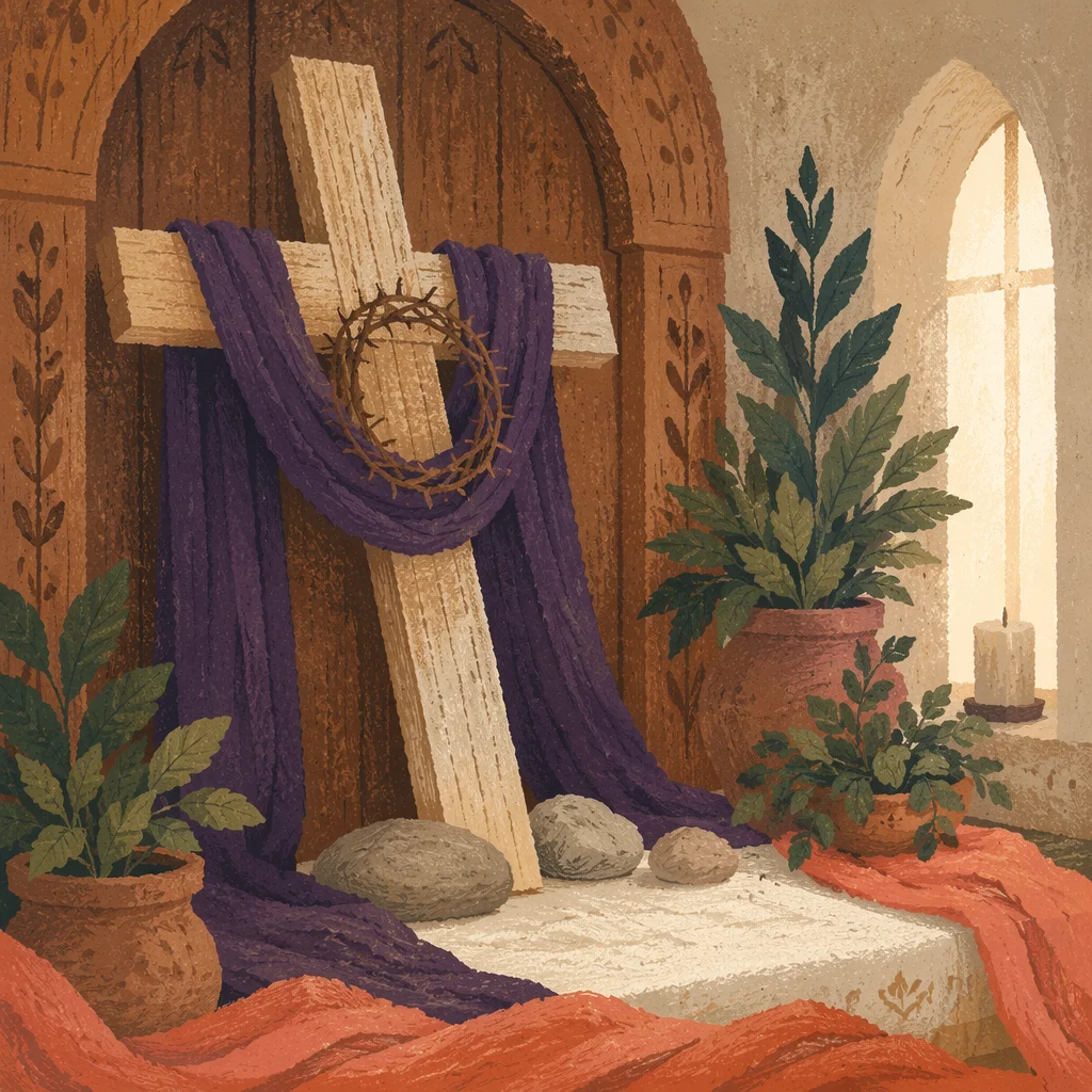 Lenten Cross with Purple Draped Cloth