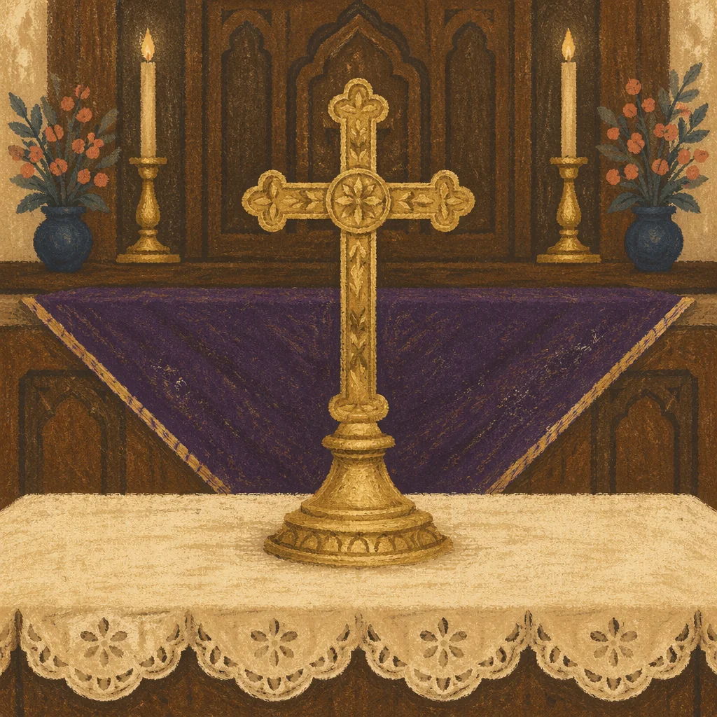 Lenten Cross with Purple Draped Cloth