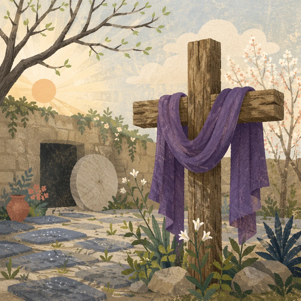 Lenten Cross with Purple Draped Cloth