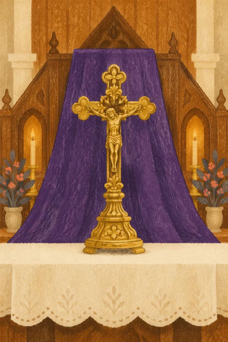 Lenten Crucifix with Draped Purple Cloth