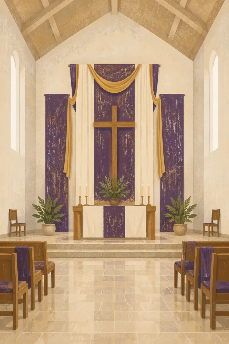Lenten Cross with Purple Draped Sanctuary