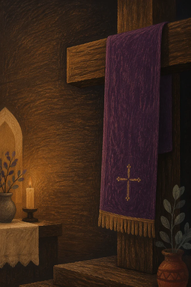 Rustic Lenten Cross with Purple Cloth