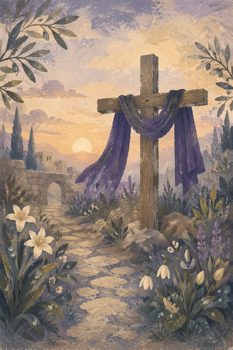 Lenten Cross with Purple Draped Cloth