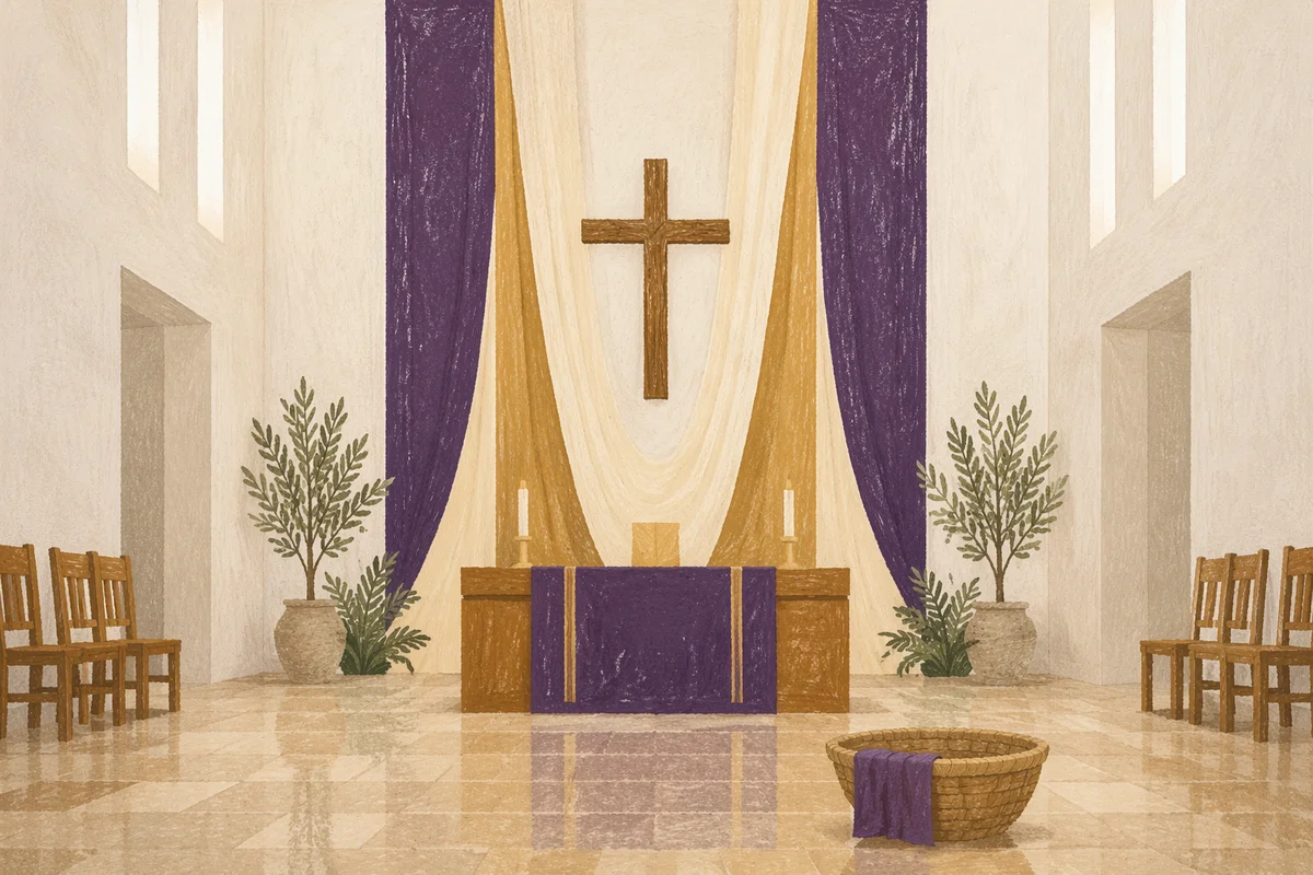 Lenten Cross with Purple Draped Sanctuary