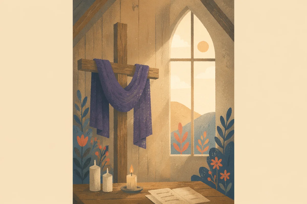 Lenten Cross With Purple Cloth in Chapel