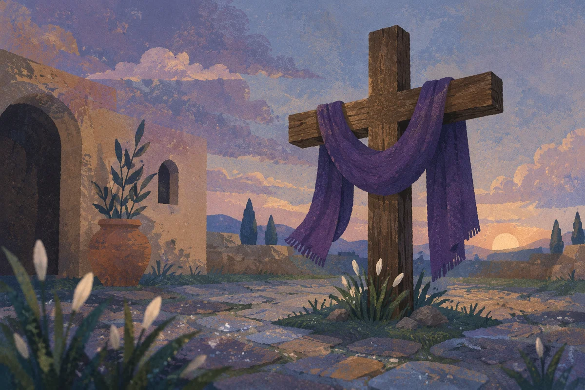 Lenten Cross with Purple Draped Cloth
