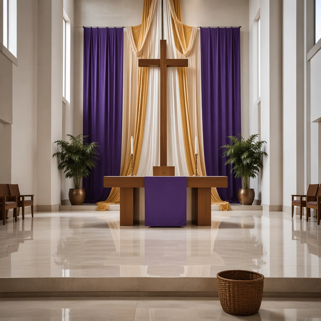 Lenten Cross with Purple Sanctuary Drapery
