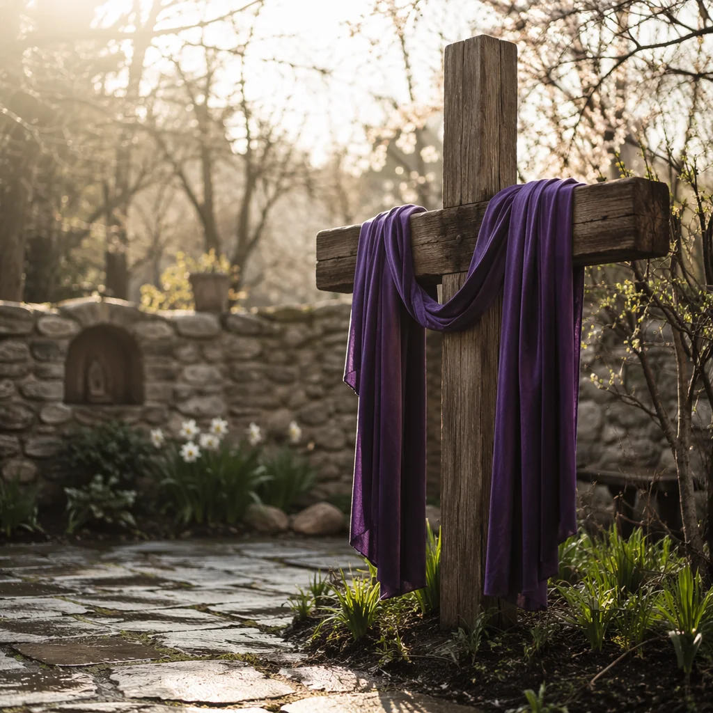 Lenten Cross with Draped Purple Cloth