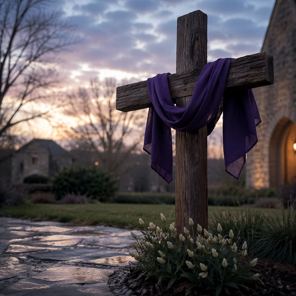 Lenten Cross Draped in Purple Cloth