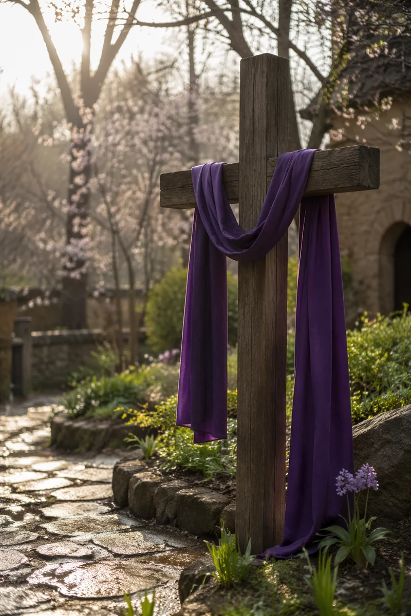 Lenten Cross with Purple Draped Cloth