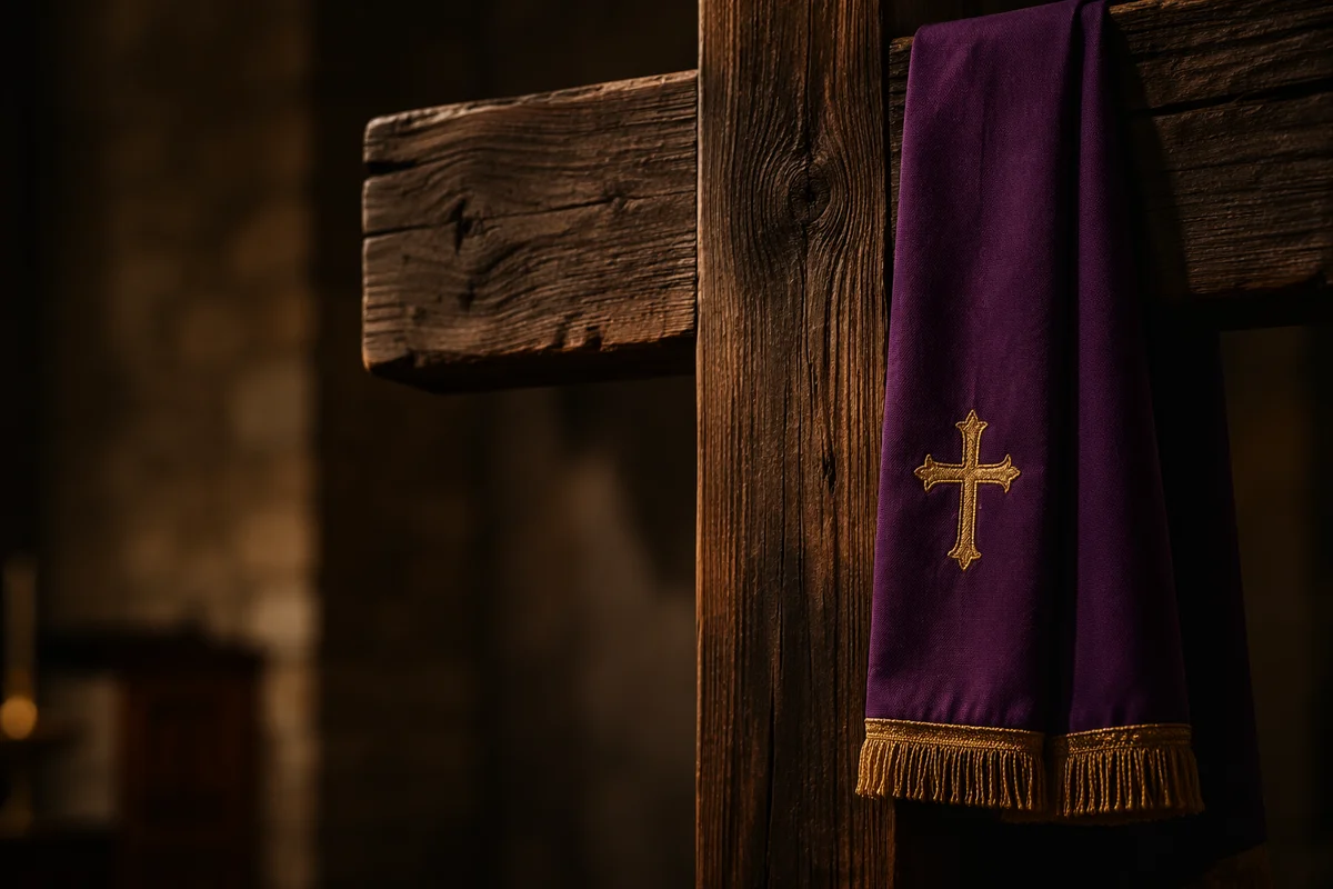 Lenten Cross with Purple Liturgical Cloth