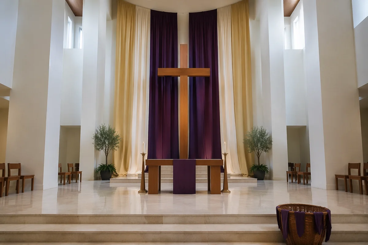 Lenten Cross with Purple Sanctuary Drapery