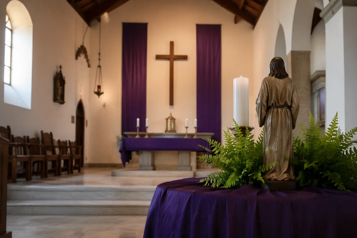 Lenten Chapel Cross With Purple Drapery